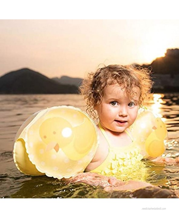 Inflatable Swimming Arm Bands for Kid [9.5×9.8 inch] Cherry Little Yellow Duck Began to Swim Float for Pool Cute Cartoon Toddlers Sleeves Swimming Training aids for 1-7 Years Girls Boys [Max 66LB]