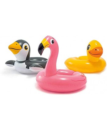 Intex 43234-2327 3 Pack 59220EP Animal Head Split Ring Pool Floats Bundle Includes Frog Duck Penguin Giraffe Frog Penguin