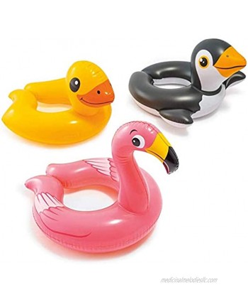 Intex 43234-2327 3 Pack 59220EP Animal Head Split Ring Pool Floats Bundle Includes Frog Duck Penguin Giraffe Frog Penguin