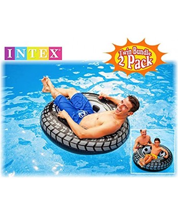 Intex Inflatable Monster Truck Tire Tubes 45" Diameter Twin Set Bundle with Bonus Matty's Toy Stop 16" Beach Ball 2 Pack