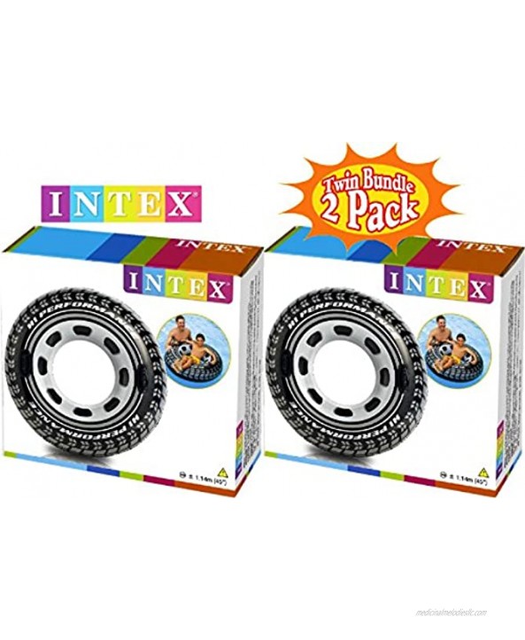 Intex Inflatable Monster Truck Tire Tubes 45 Diameter Twin Set Bundle with Bonus Matty's Toy Stop 16 Beach Ball 2 Pack