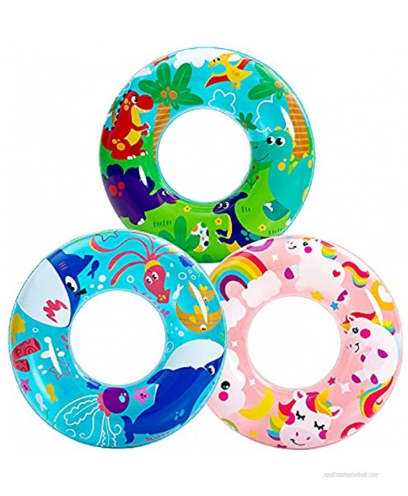 JOYIN 3 Pack 26'' Rainbow Unicorn Pool Rings Baby Pool Swimming Rings for Kids Inflatable Tubes Summer Fun Water Toys for Kids Party Fun Beach Outdoor Party Supplies
