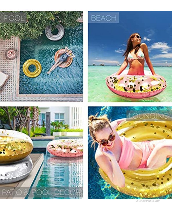 Mozlly Bundle of Silver Gold & Rose Gold Inflatable Pool Float Tubes Set of 3 Premium Confetti Swim Rings 36 Vinyl Water Tube Fun Pool Toys for Beach Lake Party Vacation Decor 3 Pack