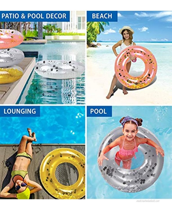 POZA 4 Color Pack Kids Inflatable Pool Float Tubes Pearl Gold Silver & Rose Gold Luxurious Swim Ring with Sparkle Confetti Water Float Toy for Boys Girls Beach Lake & Swimming Pool 23 Inch