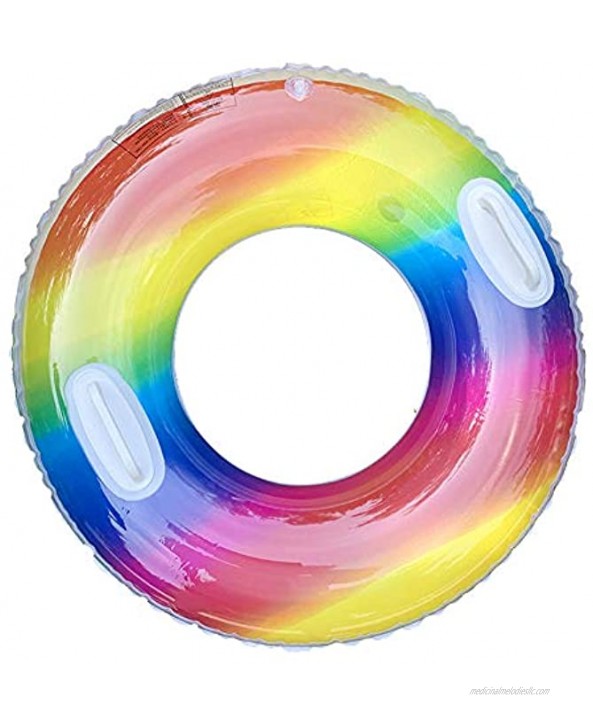 VDONGYUKE Rainbow Swim Ring Swim Tube with Handles Pool Beach Water Fun for Children Adults