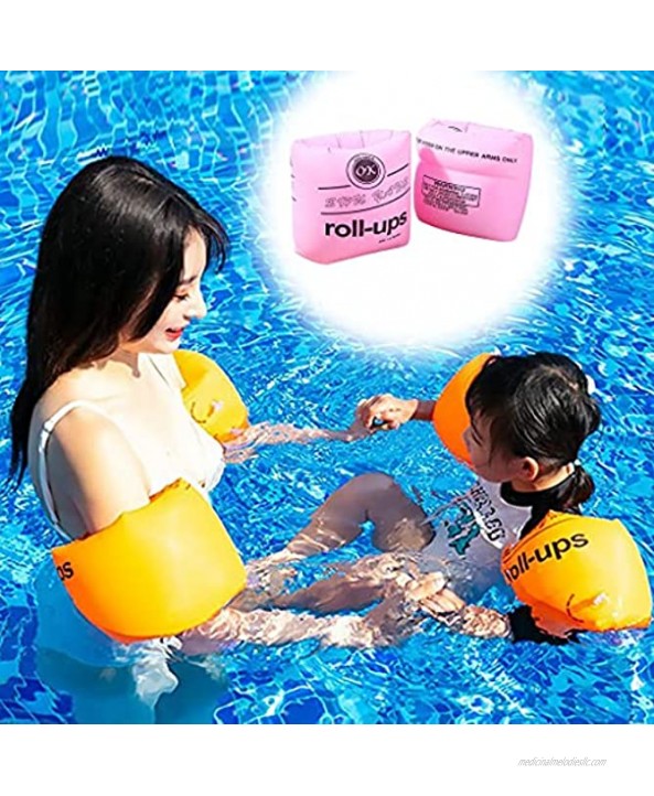 YMLHOME Swim Arm Bands Inflatable Swimming Arm Float Rings Floater Sleeves Roll Up Arm Floaties for Kids and Adults Pack of 4