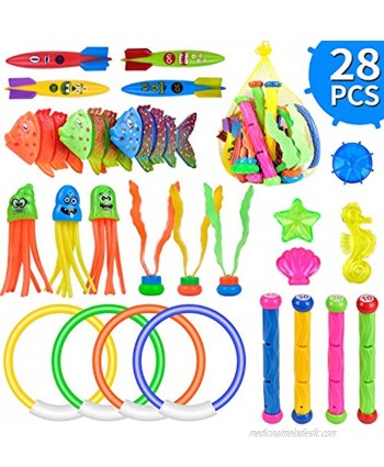 Balnore Diving Toys 28 Pcs Underwater Swimming Pool Toys ,Pool Toys for Kids 8-12,Toddler Pool Toys,Water Game for Kids Ages 3+
