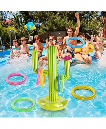 Cactus Swimming Pool Floats Ring Toss Games Inflatable Toys with Water Base Floating Swimming Pool Game for Kids Adults Family Carnival Summer Fiesta Pool Beach Cactus Party Supplies