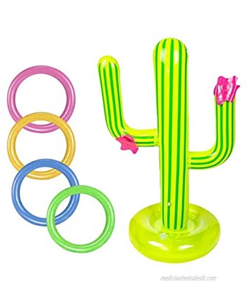 Cactus Swimming Pool Floats Ring Toss Games Inflatable Toys with Water Base Floating Swimming Pool Game for Kids Adults Family Carnival Summer Fiesta Pool Beach Cactus Party Supplies