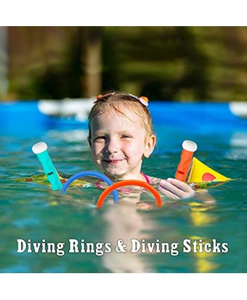 Cakuni Underwater Swim Pool Diving Toys Summer Swimming Dive Toy Sets Water Rings,Sticks,Octopus,Fish & Balls for Kids