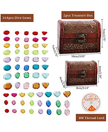 Dive Gem Pool Toys 164 Pieces Colorful Diamond Set with Treasure Pirate Box Summer Swimming Gem Diving Toys Dive Throw Toy Set Children Pirate Gems Toys for Seeking Treasure Chest Party Favor