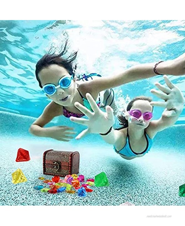 Dive Gem Pool Toys 164 Pieces Colorful Diamond Set with Treasure Pirate Box Summer Swimming Gem Diving Toys Dive Throw Toy Set Children Pirate Gems Toys for Seeking Treasure Chest Party Favor