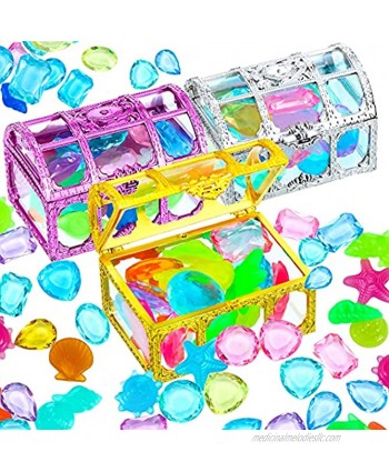 Diving Gem Pool Toy Set Includes 2 Sets Colorful Diving Diamonds with 3 Pieces Beautiful Treasure Boxes Summer Swimming Dive Toy Set Dive Throw Toy Set for Pool Use Parties and Games