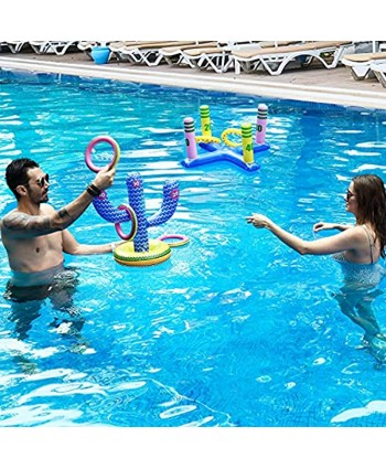 FindUWill Ring Toss Game Set of 2 Cross Toss Game and Cactus Inflatable Pool Toys with 10 Rings Luau Party Supplies Game for Adults Kids