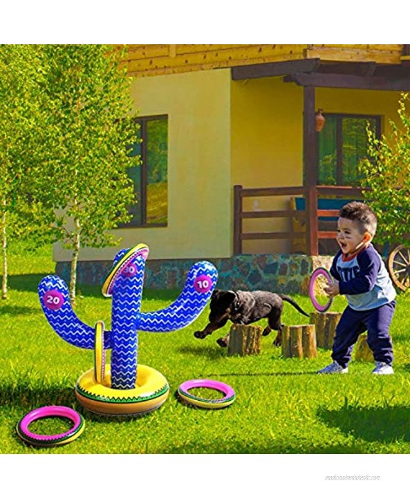 FindUWill Ring Toss Game Set of 2 Cross Toss Game and Cactus Inflatable Pool Toys with 10 Rings Luau Party Supplies Game for Adults Kids