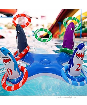 H-Style Pool Ring Toss Games Inflatable Shark Flamingo Pool Toys with 6Pcs Rings for Kids and Adults Multiplayer Summer Swimming Pool & Beach Party Funny Games for Friends and Family