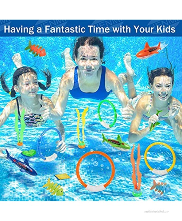 HENMI 22 Pack Diving Toy for Pool Use Underwater Swimming Diving Pool Toy Rings Toypedo Bandits,Stringy Octopus and Diving Fish with Under Water Treasures Gift Set Bundle,Ages 3 Years and Up