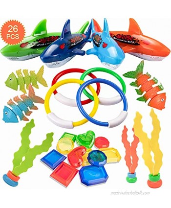 HENMI 22 Pack Diving Toy for Pool Use Underwater Swimming Diving Pool Toy Rings Toypedo Bandits,Stringy Octopus and Diving Fish with Under Water Treasures Gift Set Bundle,Ages 3 Years and Up