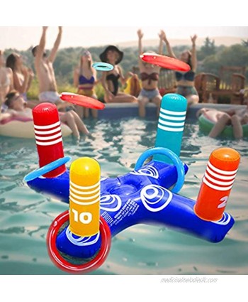 Inflatable Cross Ring Toss Pool Game Toys Floating Swimming Pool Ring with 8 Pcs Rings for Kids Adults Pool Party Games Summer Swim Pool Party Water Carnival Outdoor Beach Floating Game Toys