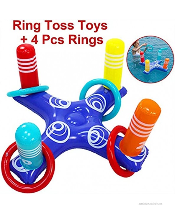 Jesaisque Inflatable Ring Toss Pool Game Toys Floating Swimming Pool Ring with 4 Pcs Rings,Multiplayer Water Pool Game Kid Adult Pool Game Toys Indoor Outdoor Game Blue