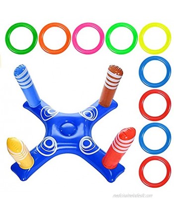 KINMAD Inflatable Ring Toss Pool Game Toys Outdoor Floating Swimming Pool Ring Toss Game with 10Pcs Rings for Kid Adult Funny Water Pool Game Set