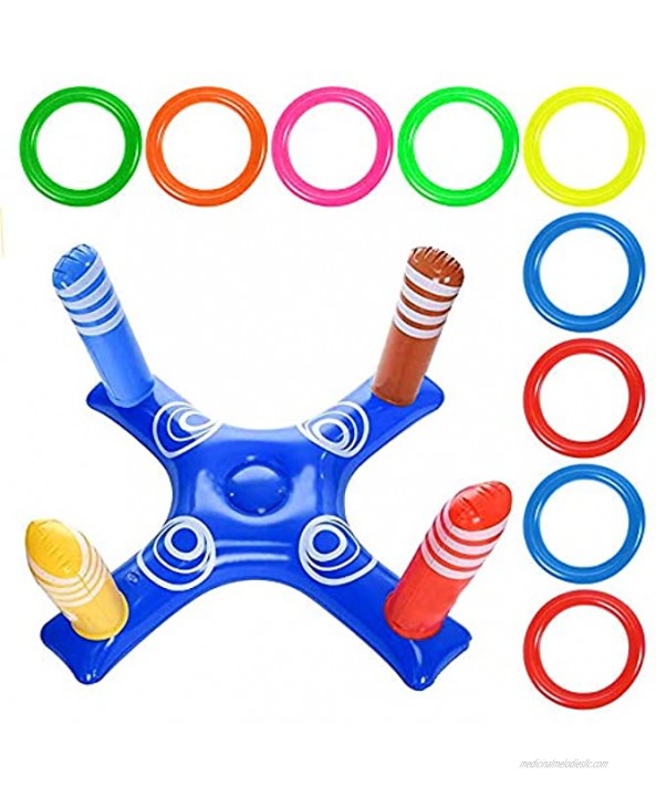 KINMAD Inflatable Ring Toss Pool Game Toys Outdoor Floating Swimming Pool Ring Toss Game with 10Pcs Rings for Kid Adult Funny Water Pool Game Set