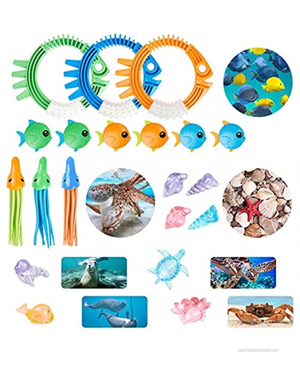 liberry Kids Pool Toy 41PCS Swimming Pool Toys for Kids Toddlers Boys and Girls with Diving Sticks Diving Rings Fish Toys and Storage Bag Durable Baby Pool Toys for Swimming and Diving Training