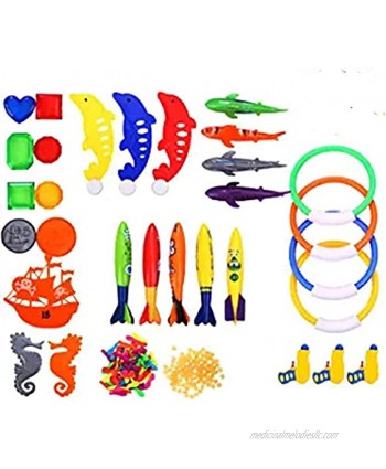 Richard Woods 130 Pack Swimming Toy Set Underwater Toys Include Water Gun,Balloons,Diving Pool Rings,Aquatic Dive Balls,Shark,Ship Series