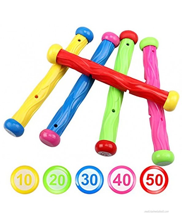 Underwater Swimming Diving Pool Toy Rings 4 pcs Diving Sticks 5 pcs and Torpedo Bandits 4 pcs Sets Under Water Games Training Gift for Boys Girls