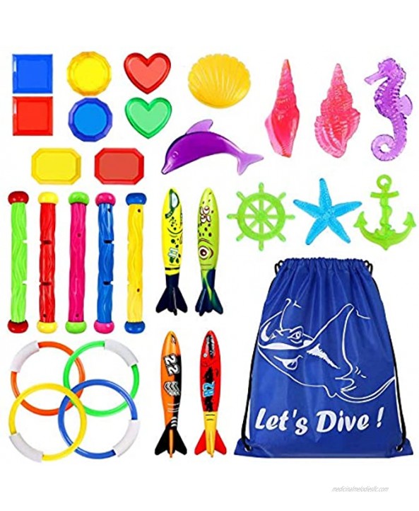 Underwater Swimming Diving Pool Toy Rings 4 pcs Diving Sticks 5 pcs and Torpedo Bandits 4 pcs Sets Under Water Games Training Gift for Boys Girls