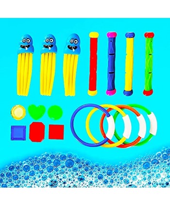 VIVEMCE Swimming Diving Pool Toy  Underwater Swimming Toys with Diving Rings Diving Sticks Diving Fish Diving Gems Diving Octopus Pirate Ship for KidsSet of 25