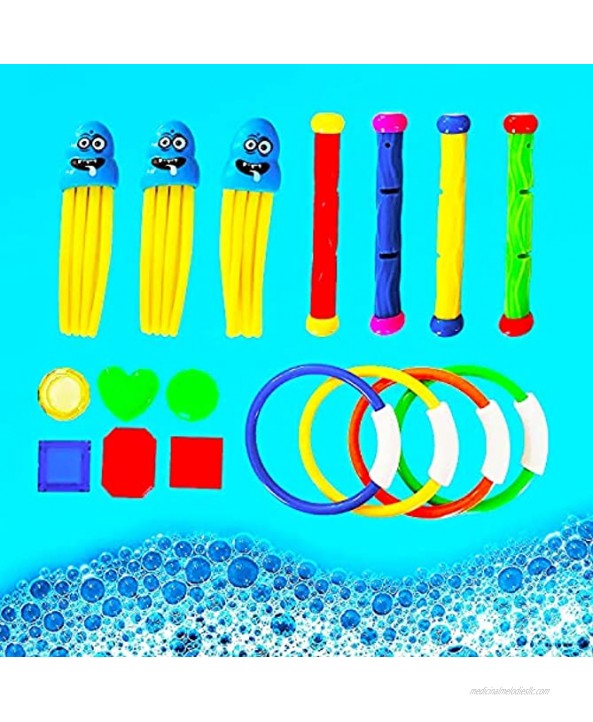 VIVEMCE Swimming Diving Pool Toy Underwater Swimming Toys with Diving Rings Diving Sticks Diving Fish Diving Gems Diving Octopus Pirate Ship for KidsSet of 25
