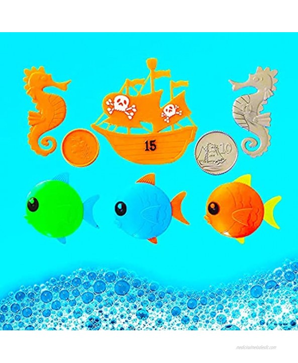VIVEMCE Swimming Diving Pool Toy Underwater Swimming Toys with Diving Rings Diving Sticks Diving Fish Diving Gems Diving Octopus Pirate Ship for KidsSet of 25