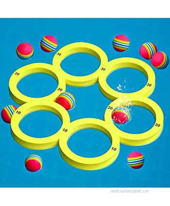 Water Sports EVA Floating Pool Games Throwing Circles Pool Game with 10 Rainbow Golf EVA Balls Floating Water Sports Pool for Family and Adults Fun Presents
