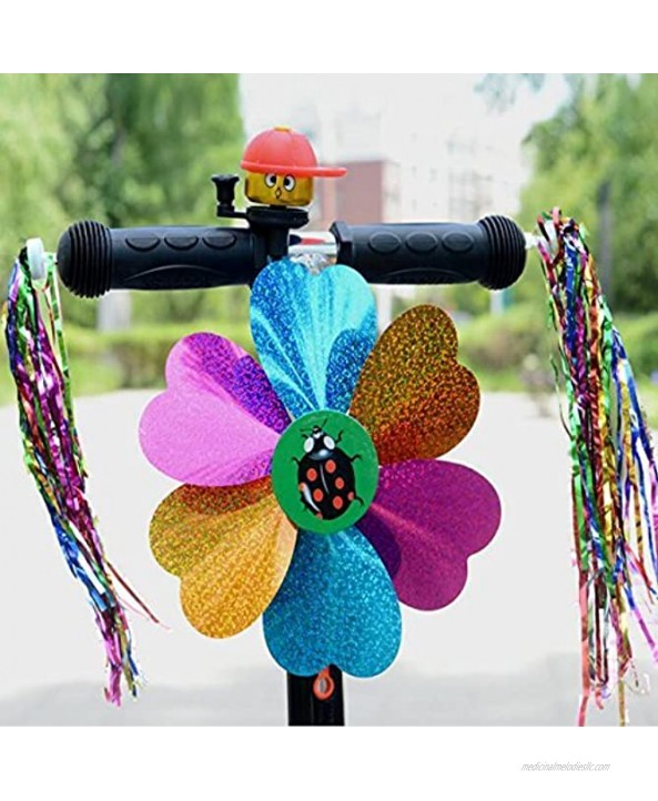 VANTOBEST 5 in 1 Bicycle Decorations Set for Kids Bike Wheel Spokes Handlebar Streamers Rear View Mirror Bike Bell Ring Bike Windmill Decoration Accessories Kit for Bike Bicycle Scooter