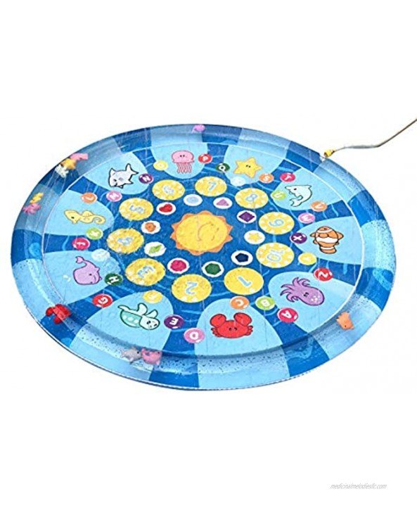 4 In 1 Splish Splash Learning Pad – Outdoor 60” Sprinkler Water Toy for Toddlers and Kids | USA Patented Swimming Ocean Animals | Inflatable Pool with Matching and Learning Games