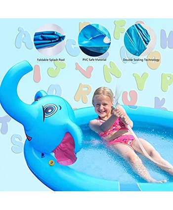 Akbekcal Inflatable Swimming Pool 67"x42"x25" Splash Pad Baby Pool Inflatable Sprinkler for Kids,Plastic Pool Toddler Outdoor Toys for BackyardBlue-Elephant