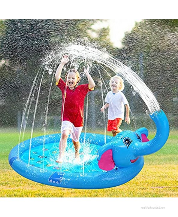 Akbekcal Inflatable Swimming Pool 67x42x25 Splash Pad Baby Pool Inflatable Sprinkler for Kids,Plastic Pool Toddler Outdoor Toys for BackyardBlue-Elephant