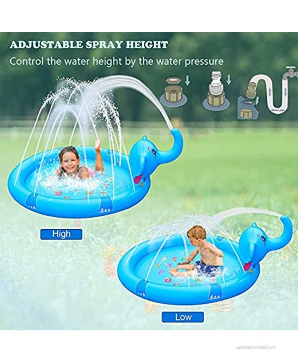 Akbekcal Inflatable Swimming Pool 67x42x25 Splash Pad Baby Pool Inflatable Sprinkler for Kids,Plastic Pool Toddler Outdoor Toys for BackyardBlue-Elephant