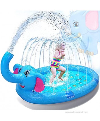 Akbekcal Inflatable Swimming Pool 67"x42"x25" Splash Pad Baby Pool Inflatable Sprinkler for Kids,Plastic Pool Toddler Outdoor Toys for BackyardBlue-Elephant