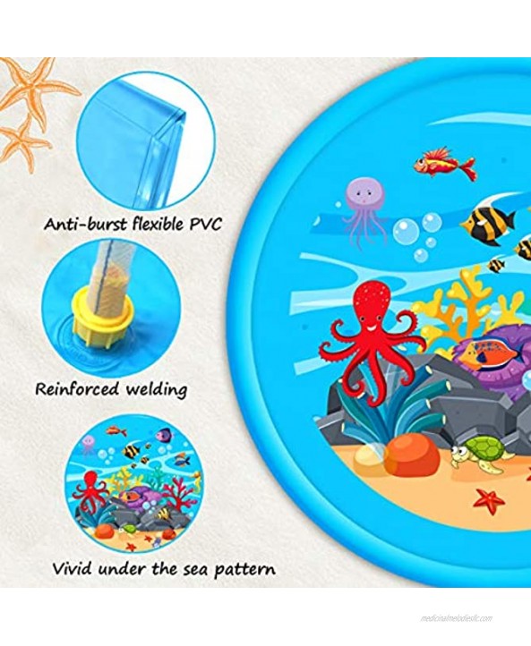 AUROKIA Splash Pad Sprinkler for Kids Anti Burst 68 Water Toys Outdoor Play Summer Backyard Fun for Age 1 2 3 4 5 Year Old Toddlers Girls Boys