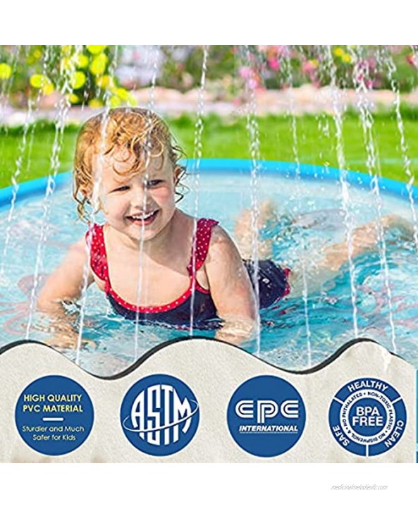 AUROKIA Splash Pad Sprinkler for Kids Anti Burst 68 Water Toys Outdoor Play Summer Backyard Fun for Age 1 2 3 4 5 Year Old Toddlers Girls Boys