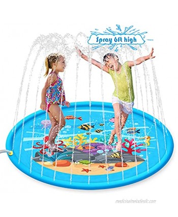 AUROKIA Splash Pad Sprinkler for Kids Anti Burst 68" Water Toys Outdoor Play Summer Backyard Fun for Age 1 2 3 4 5 Year Old Toddlers Girls Boys