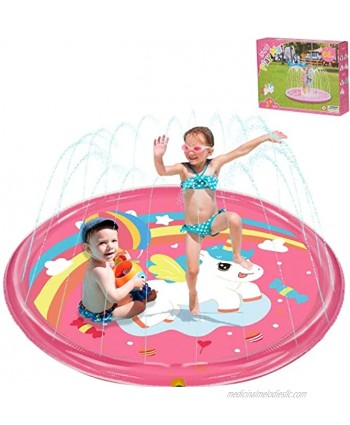 BATURU Splash Pad for Girls Kids Toddlers 68" Big Unicorn Sprinkler Toys for Kids for Outdoor Backyard Outside in Summer