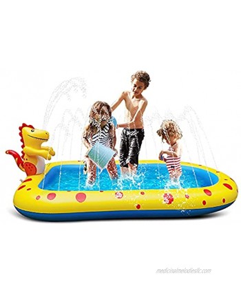 BluBlu Park Inflatable Sprinkler Pool for Kids 3 in 1 Baby Toddlers Splash Pool Family Sized Sprinkler Pool for 1-12 Year Old Boys Girls Summer Toy 68x40in Children Swimming Pool Dinosaur