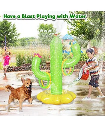 Boogem Sprinkler for Kids Inflatable Cactus Water Toys for Boys Girls Summer Outdoor Game with 4 Rings Backyard Water Sprinkler Spray Toy Fun Gifts for Children Ages 3 4 5 6 Years and Up