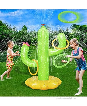 Boogem Sprinkler for Kids Inflatable Cactus Water Toys for Boys Girls Summer Outdoor Game with 4 Rings Backyard Water Sprinkler Spray Toy Fun Gifts for Children Ages 3 4 5 6 Years and Up