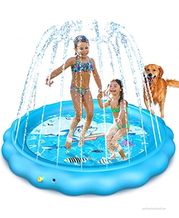 Dillitop Sprinkler for Kids Splash Pad Wading Pool and Kiddie Pool Summer Outdoor Water Play Mat for for Boys Girls Fun Sprinkler Pool Sprinkler Toy Inflatable Spray Pad Blue