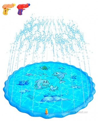 DOCEAN Splash Pad 63" Sprinkler for Kids Outdoor Play Funny Sprinkler Play Mat with 2 Water Squirt Toys Suitable for Toddlers 1-12 Years Old Summer Gifts for Boys Girls