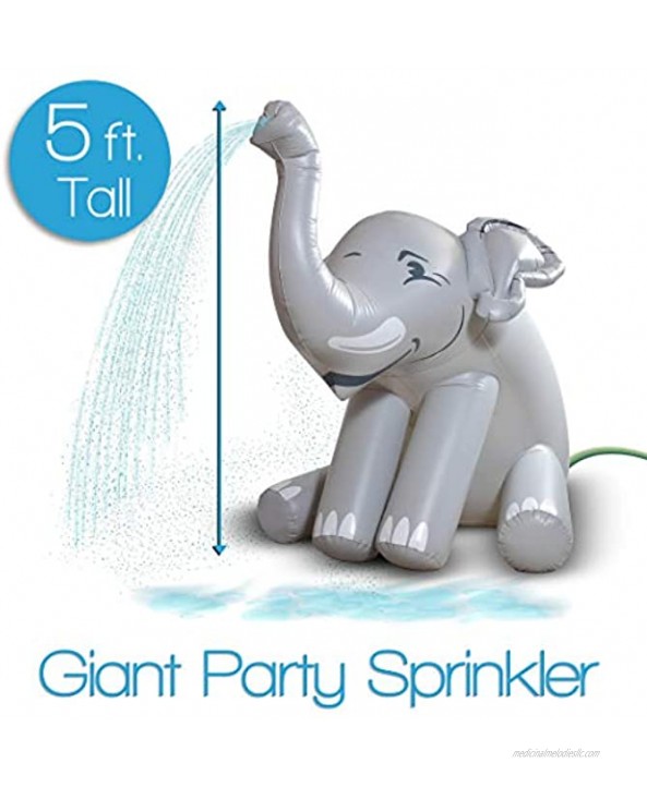 GoFloats Giant Inflatable Elephant Party Sprinkler 5 Feet Tall Yard Sprinkler for Kids Summer Fun Gray